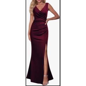 New with tags long formal mermaid split dress from Woosea in burgundy size xl